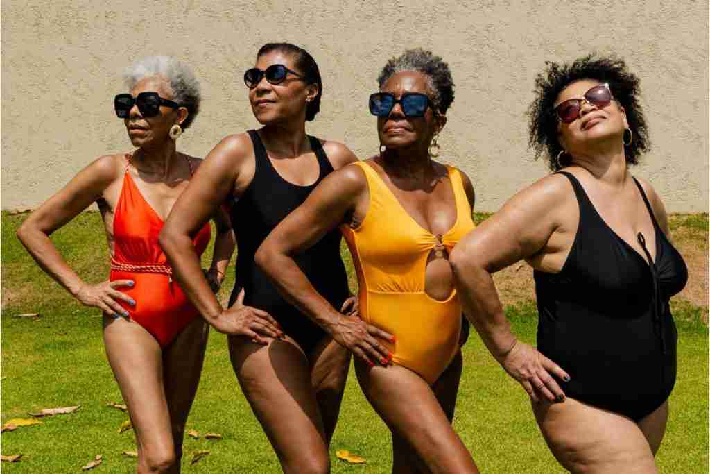 older women in sunglasses, swimsuits and glam poses - getting older can be fun