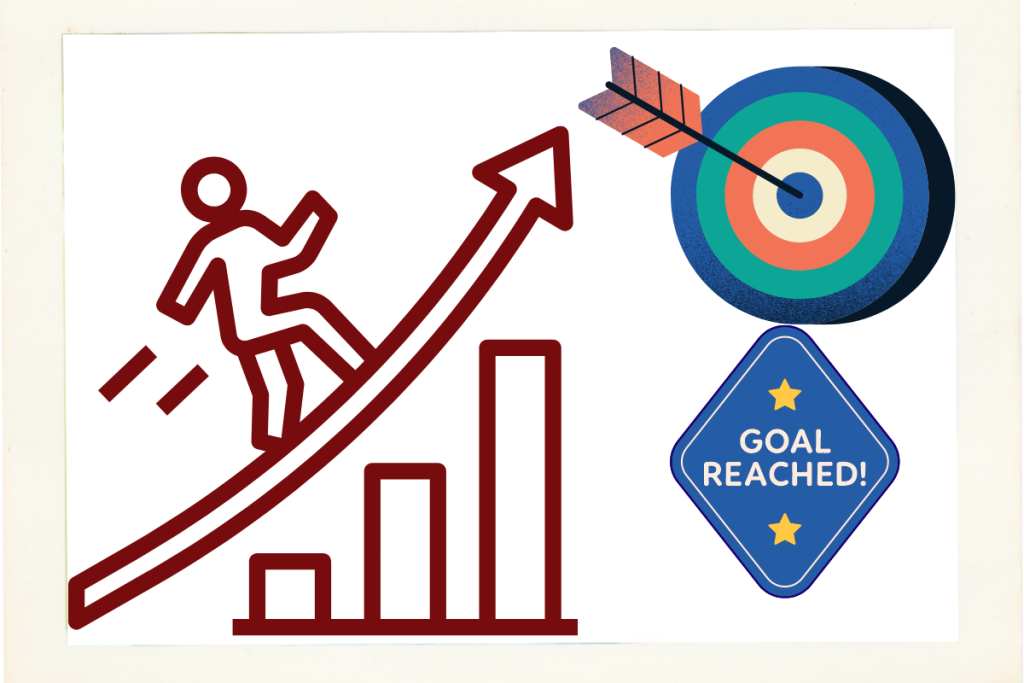 Graphic of man walking upwards taking steps to achieve workout goals
