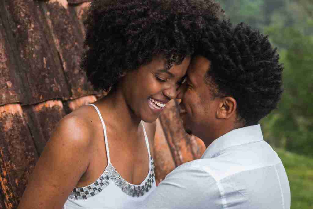 Black couple sharing an intimate moment