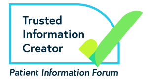 PIF TICK logo with the words Trusted Information Creator and Patient Information Forum. There is a blue rectangular border with a big green tick.