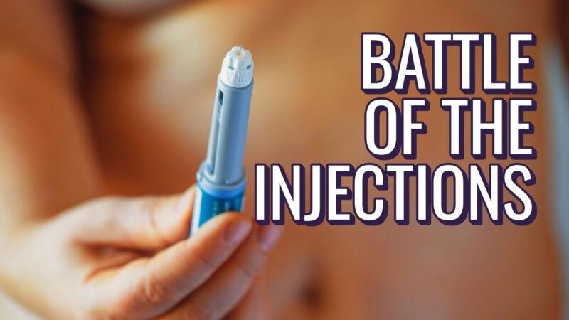 Woman holding injection pen depicts - which option is better Mounjaro vs Wegovy UK