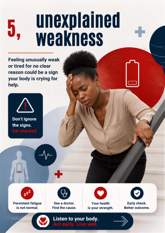 black woman with her hand against her head and struggling down the stairs: possible signs of a brain tumour can include weakness