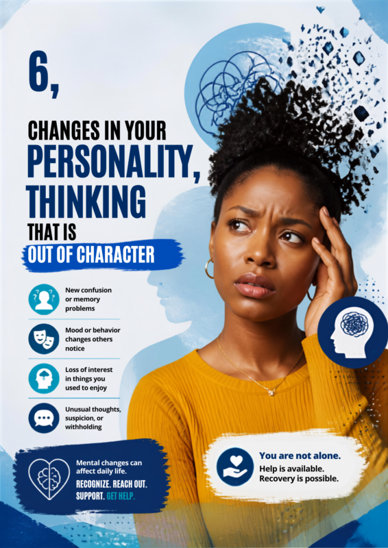 black woman with her hand against her forehead and grimacing: possible signs of a brain tumour can include personality and thinking changes
